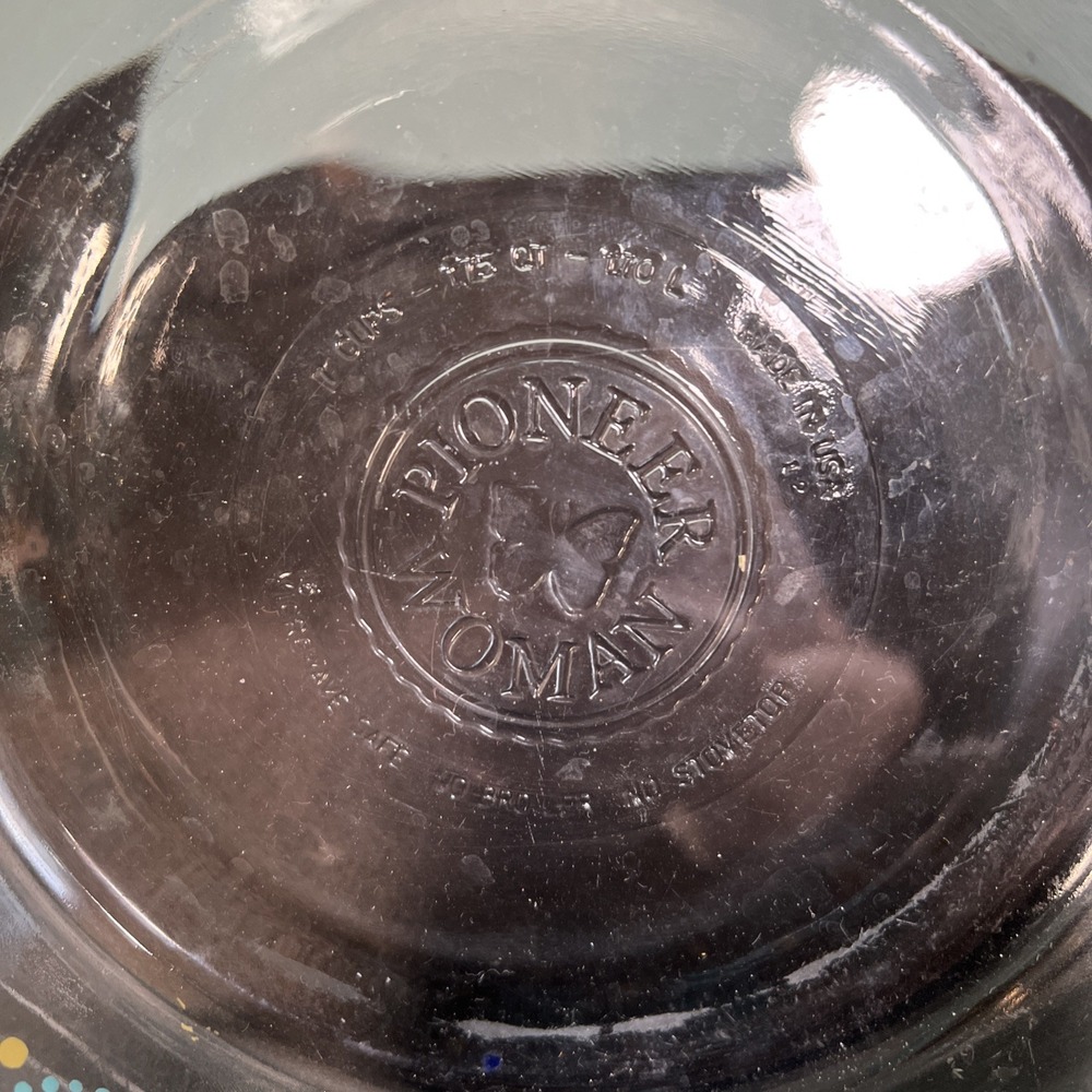 PIONEER WOMAN DANDELION DESIGN TEAL GOLD GLASS MIXING BOWL 1.75qt/ 7c - Picture 4 of 4